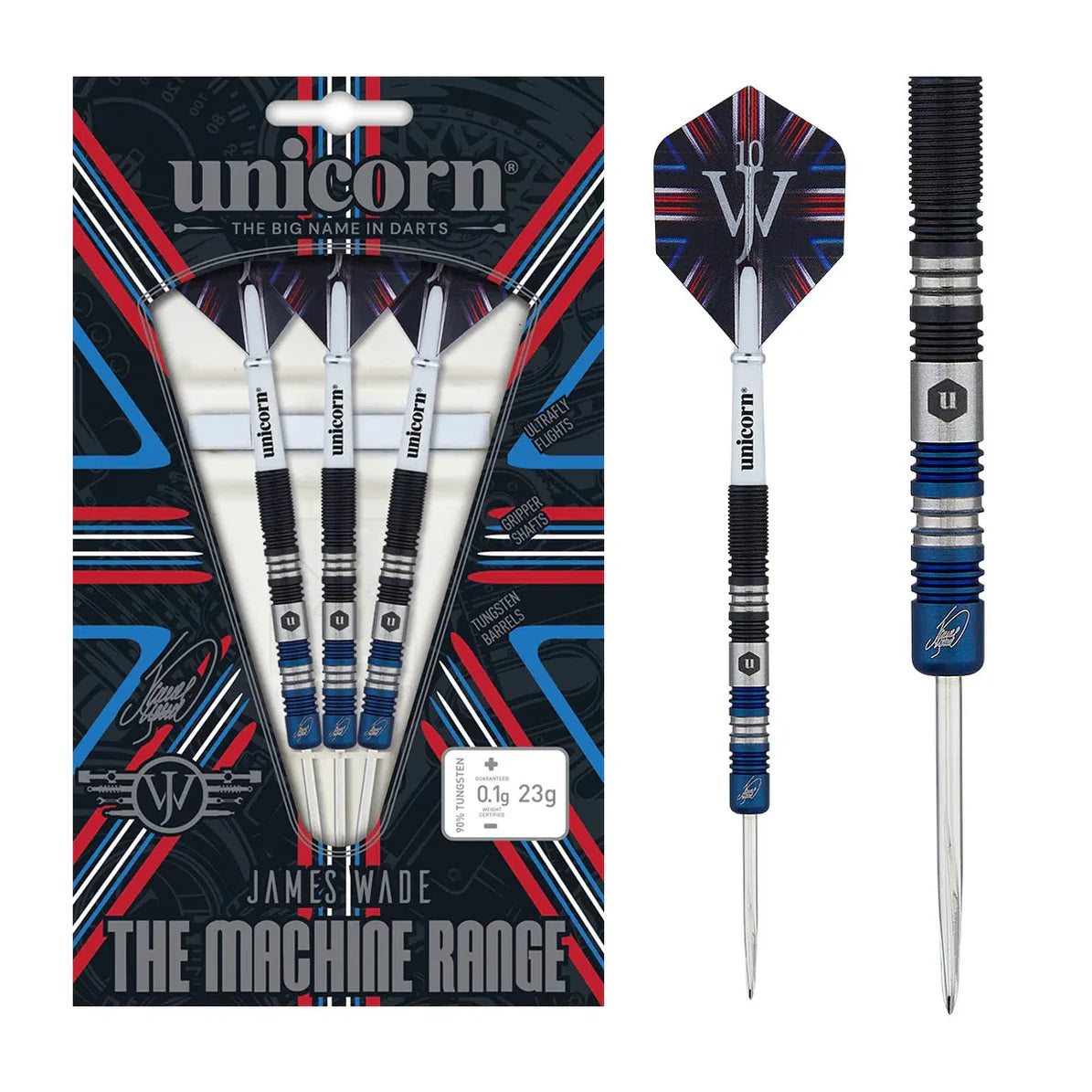 Unicorn James Wade Darts - Steel Tip - The Machine - Two Tone - Black & Blue