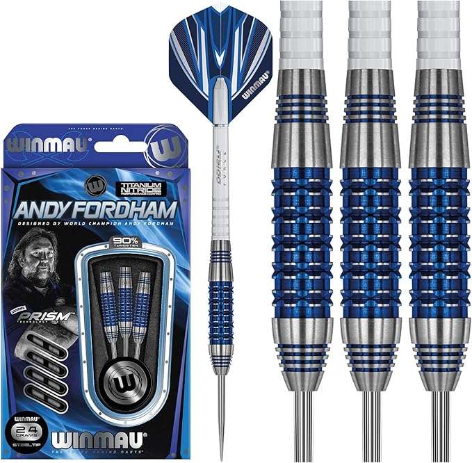 Winmau Andy Fordham 90% Tungsten TITANIUM NITRIDE 24 Gram Steel Tip Darts 1431