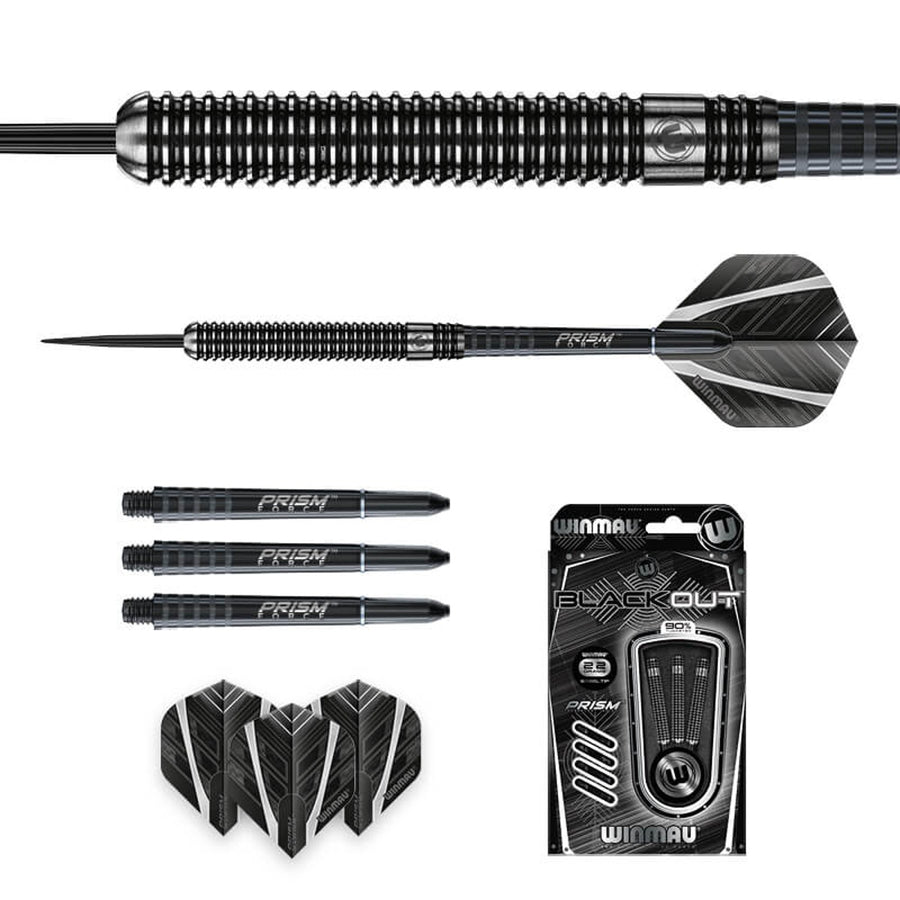 Winmau Blackout 90% Tungsten Steel Tip Darts - Straight Barrel