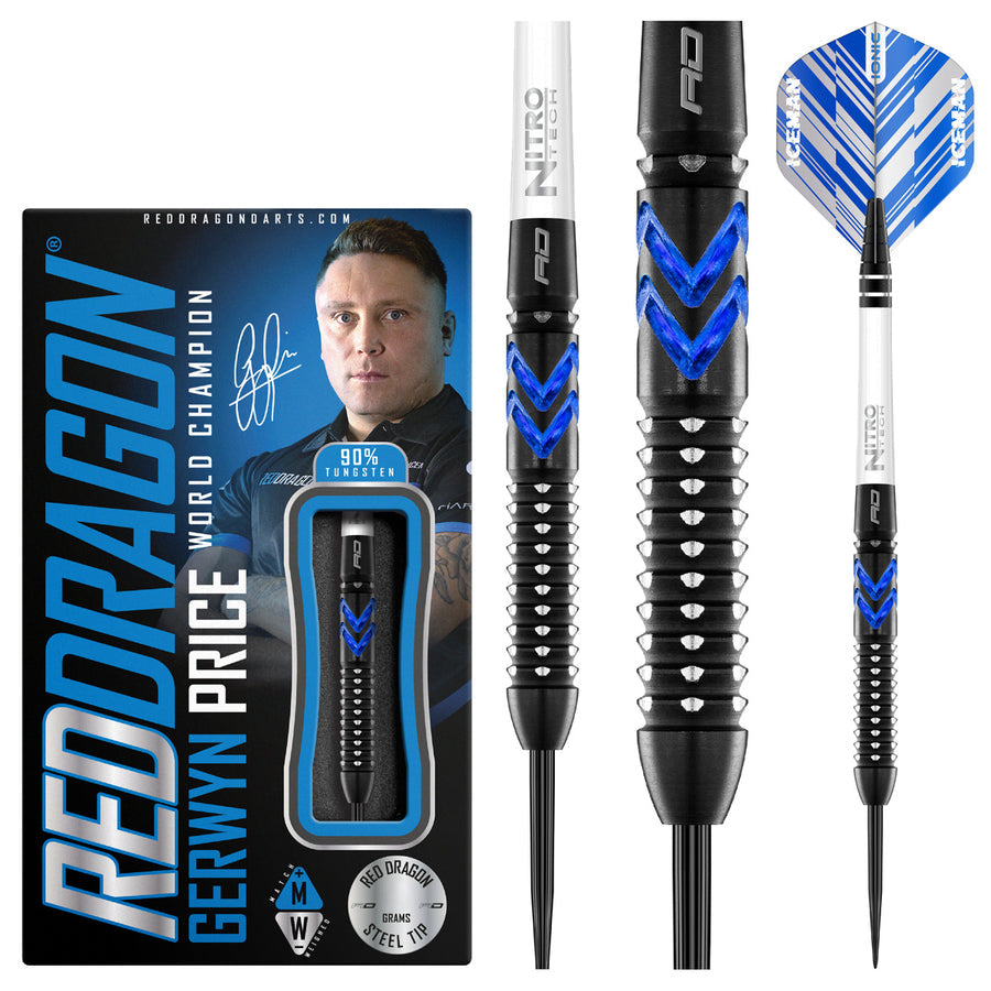 GERWYN PRICE BLUE ICE SE 90% TUNGSTEN STEEL TIP DARTS BY RED DRAGON