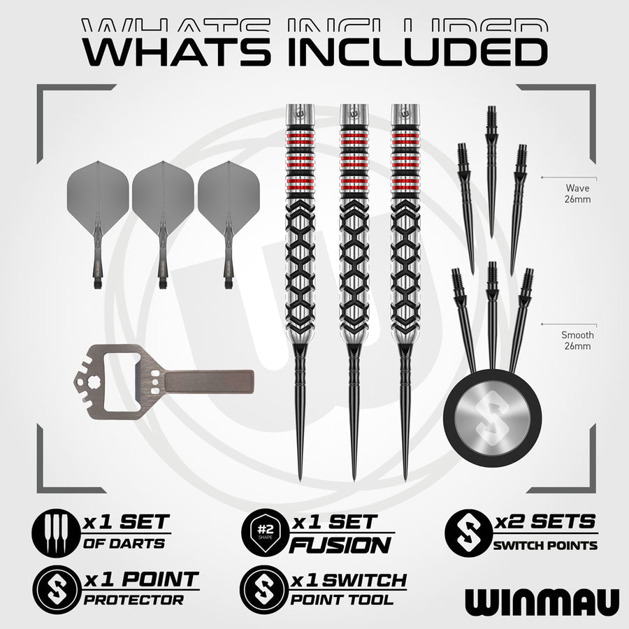 WINMAU FORNAX PARALLEL 90% TUNGSTEN SWITCH POINT STEEL TIP DARTS
