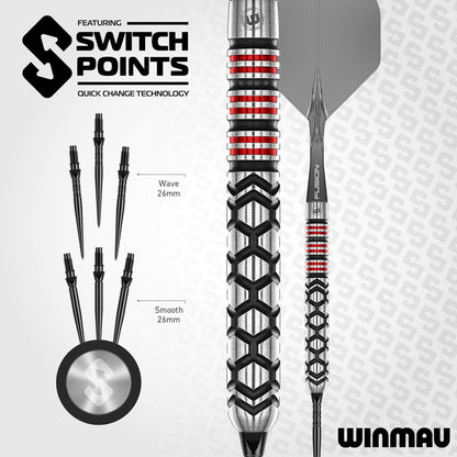 WINMAU FORNAX PARALLEL 90% TUNGSTEN SWITCH POINT STEEL TIP DARTS