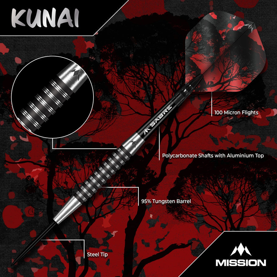 MISSION KUNAI DARTS
STEEL TIP - 95% TUNGSTEN - BLACK PVD