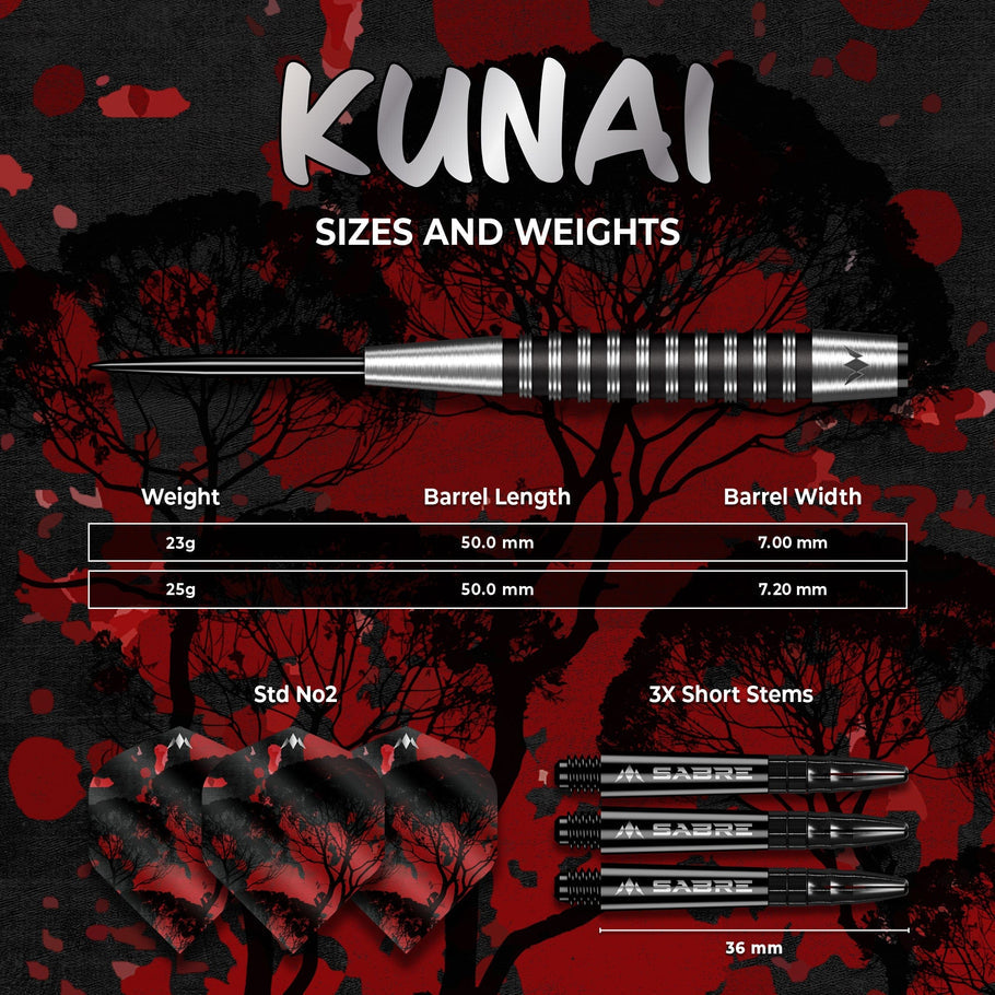 MISSION KUNAI DARTS
STEEL TIP - 95% TUNGSTEN - BLACK PVD
