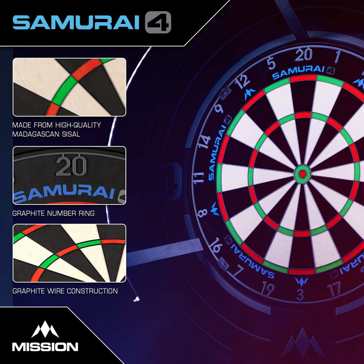 Mission Samurai 4 Graphite - Professional Dartboard