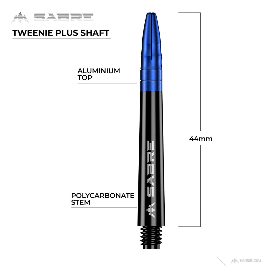 MISSION SABRE SHAFTS
POLYCARBONATE DART STEMS - BLACK - BLUE TOP