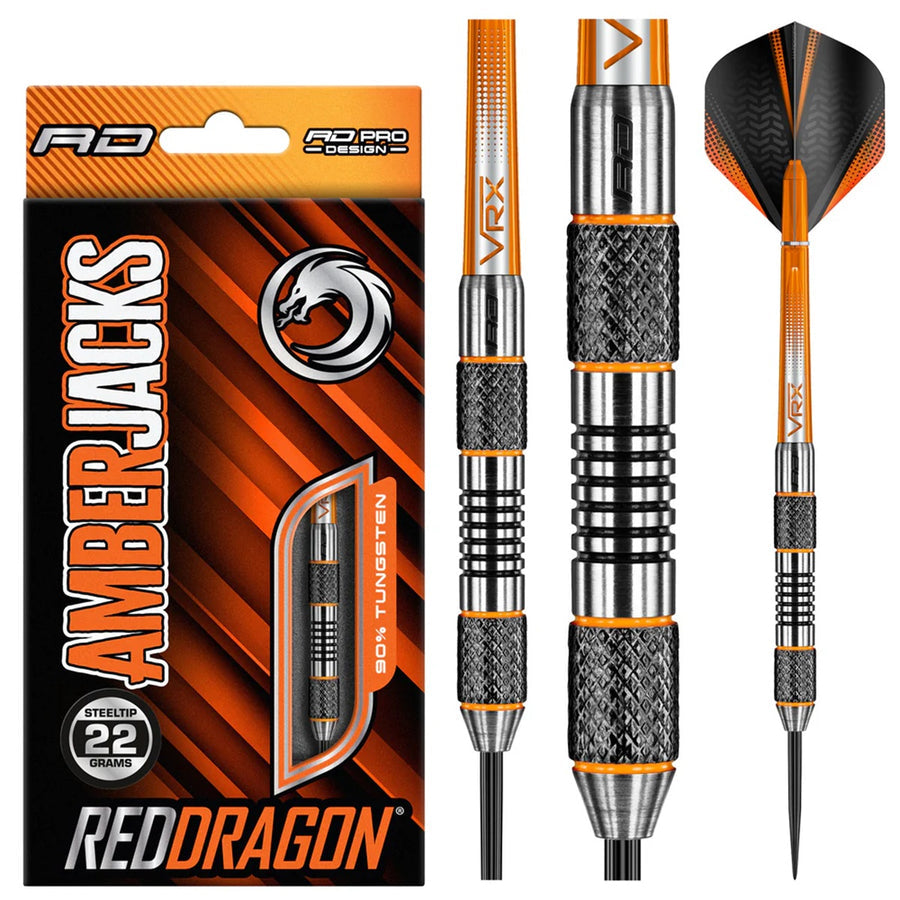 AMBERJACK 5 90% TUNGSTEN STEEL TIP DARTS BY RED DRAGON