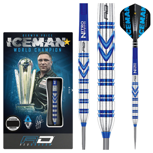 RED DRAGON Gerwyn Price Iceman - Tungsten Steel Darts Set with Flights and Stems