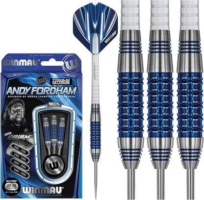 Winmau Andy Fordham 90% Tungsten TITANIUM NITRIDE 24 Gram Steel Tip Darts 1431