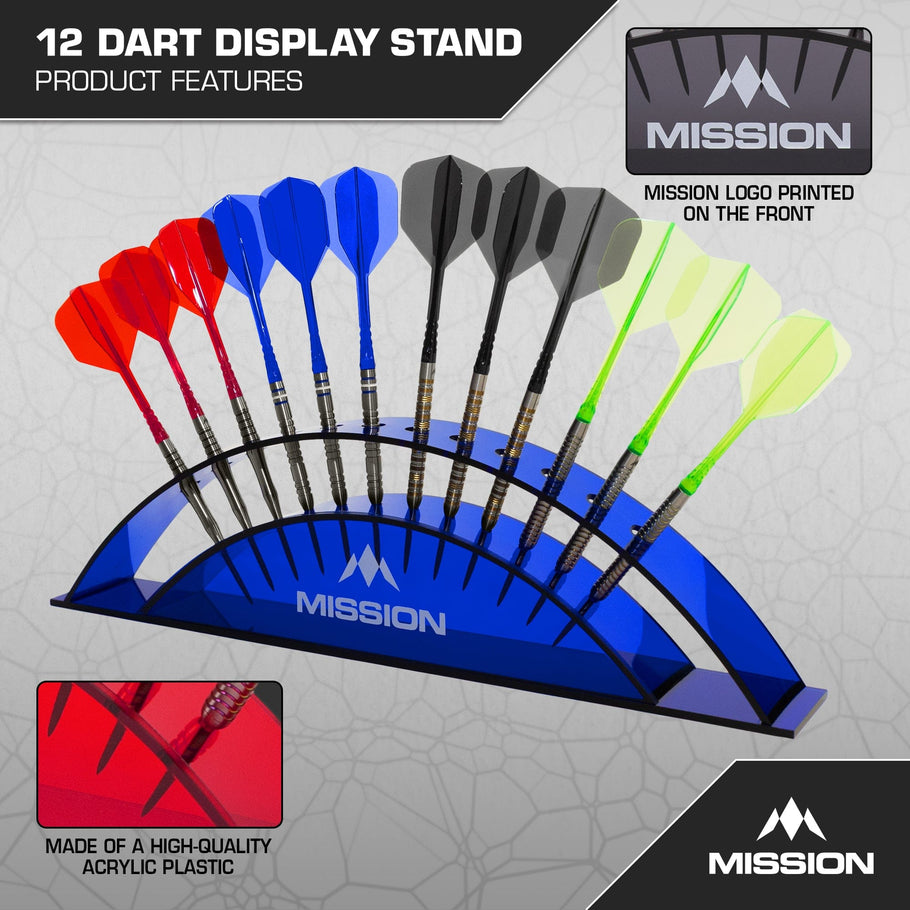 Mission Station 12
holds 12 darts - Acrylic Darts Display Arc Colours