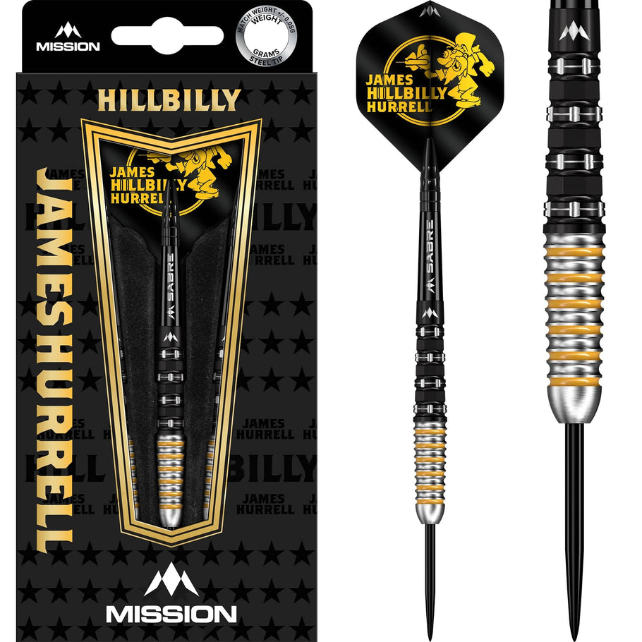 Mission James Hurrell Darts - Steel Tip - 95% Tungsten - V2 - Black PVD & Yellow