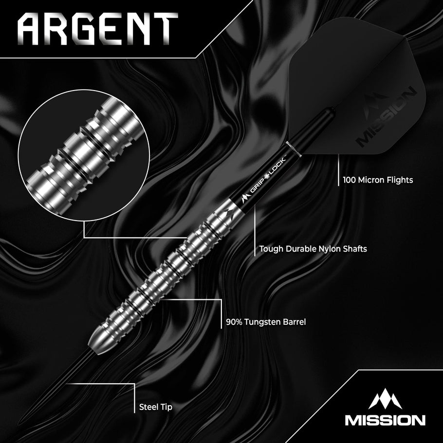 Mission Argent Darts
Steel Tip - 90% Tungsten - Silver