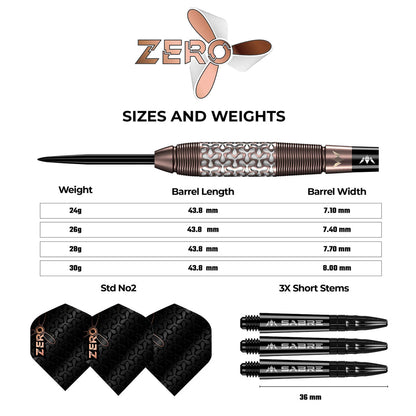 Mission Zero Darts - Steel Tip - 97.5% Tungsten - Bronze PVD