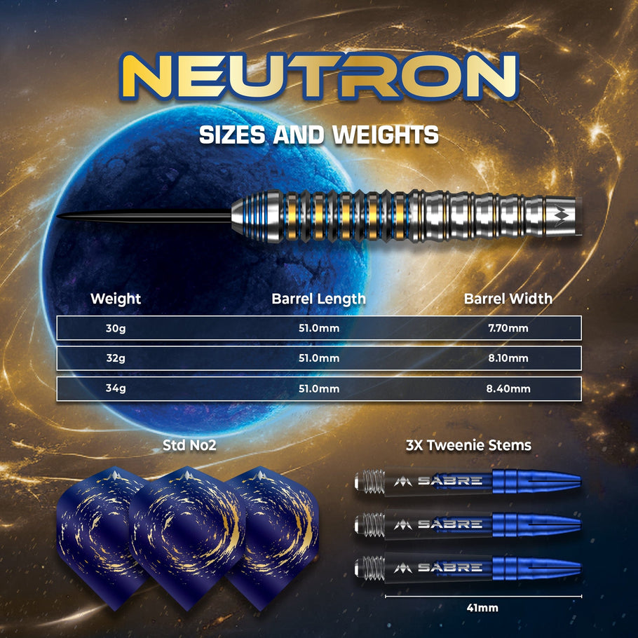 Mission Neutron Darts
Steel Tip - 95% Tungsten - Blue & Gold PVD