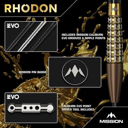 Mission Rhodon Darts
Steel Tip - 95% Tungsten - Bronze & Gold PVD