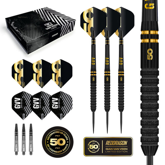 Red Dragon Gian van Veen 50 Years Limited Edition 90% Tungsten Steel Tip Darts
