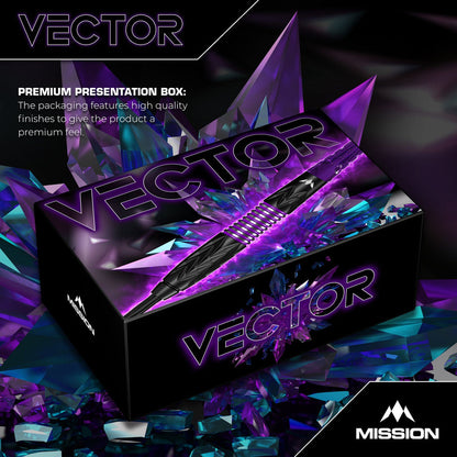 Mission Vector Darts
Steel Tip - 95% Tungsten - Black PVD & Purple Electro