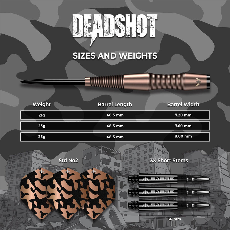 Mission Dead Shot Darts
Steel Tip - 95% Tungsten - Bronze