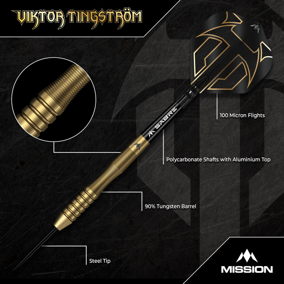 Mission Viktor Tingstrom Darts
Steel Tip - 90% Tungsten - Gold