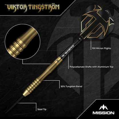 Mission Viktor Tingstrom Darts
Steel Tip - 90% Tungsten - Gold
