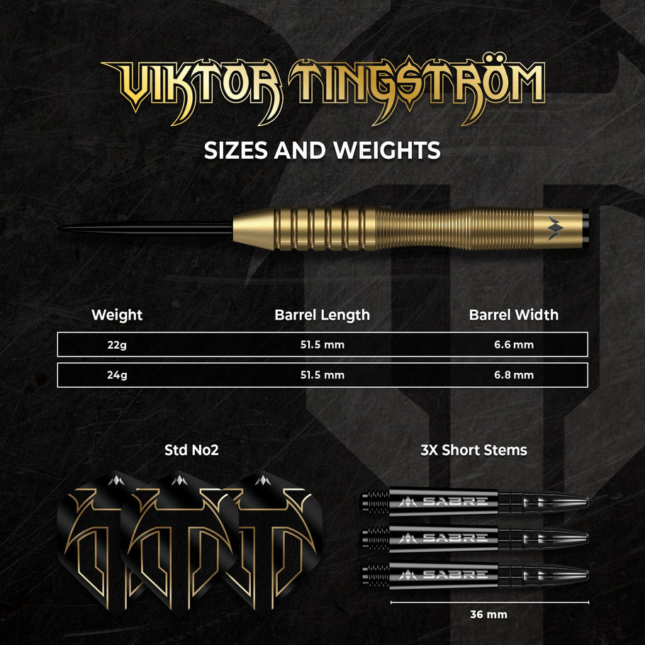 Mission Viktor Tingstrom Darts
Steel Tip - 90% Tungsten - Gold
