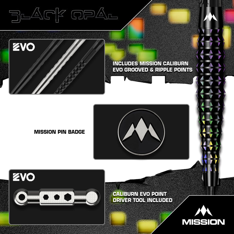 Mission Black Opal Darts
Steel Tip - 95% Tungsten - Black & Coral PVD