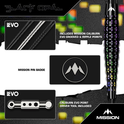 Mission Black Opal Darts
Steel Tip - 95% Tungsten - Black & Coral PVD