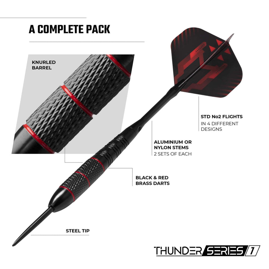 Thunder Series 1 - Steel Tip Brass - 2 Sets Darts - M1 - Black & Red - 22g