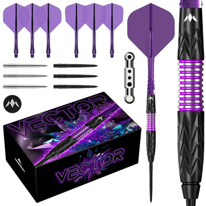 Mission Vector Darts
Steel Tip - 95% Tungsten - Black PVD & Purple Electro