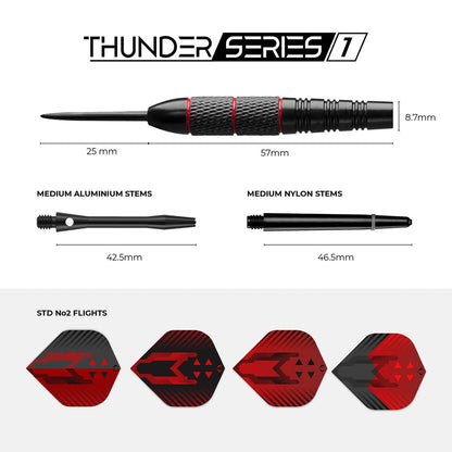 Thunder Series 1 - Steel Tip Brass - 2 Sets Darts - M1 - Black & Red - 22g