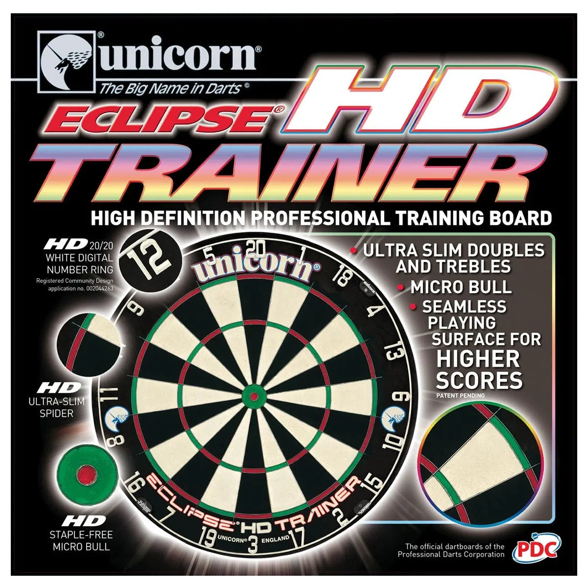 Unicorn Eclipse HD Trainer Dartboard - Thinner Doubles and Trebles