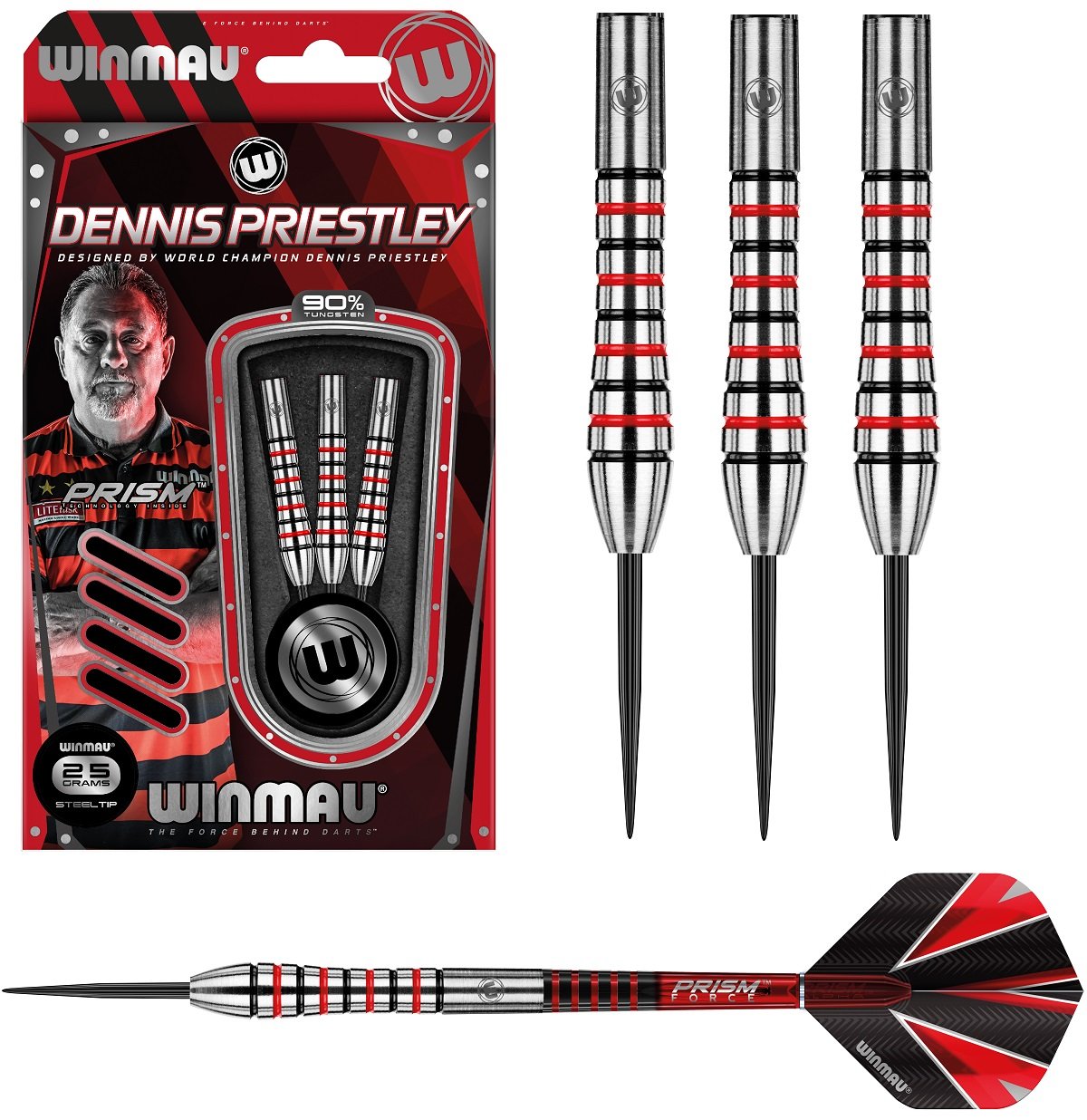 Winmau Dennis Priestley 90% Tungsten Steel Tip Darts