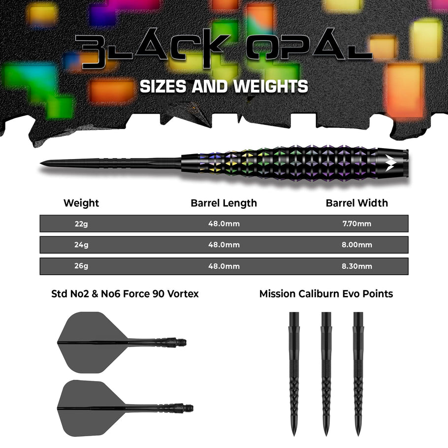 Mission Black Opal Darts
Steel Tip - 95% Tungsten - Black & Coral PVD