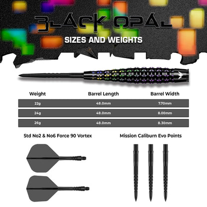 Mission Black Opal Darts
Steel Tip - 95% Tungsten - Black & Coral PVD