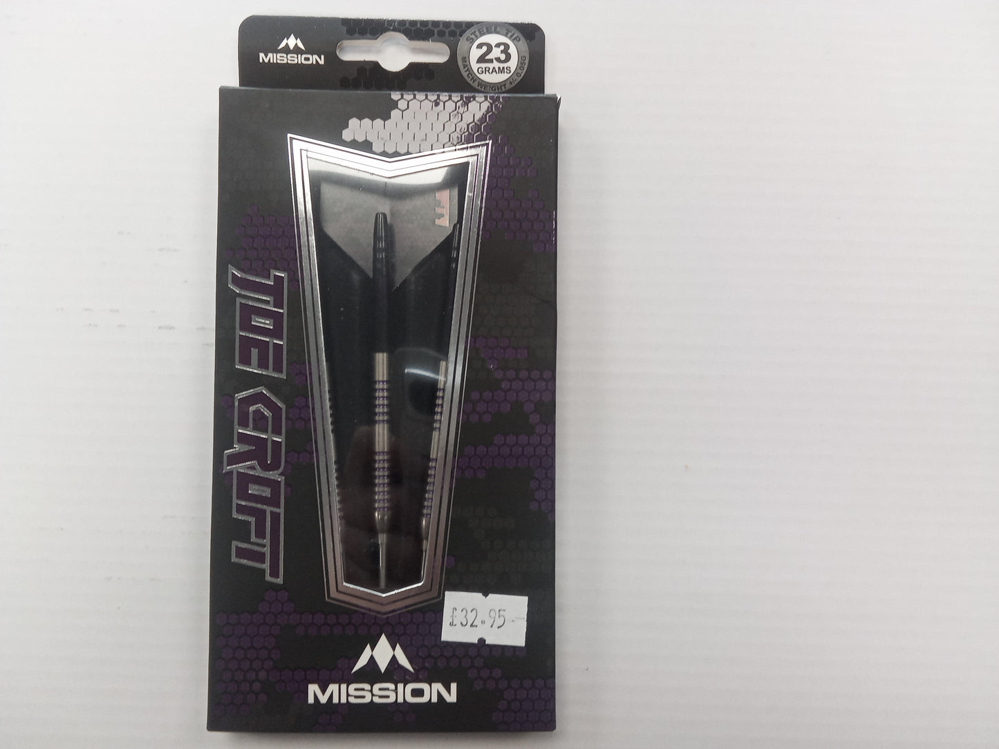 Mission Joe Croft Darts
Steel Tip - 95% Tungsten - Silver & Purple Electro (used)