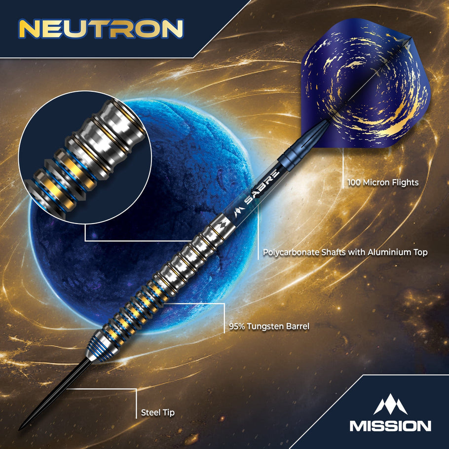 Mission Neutron Darts
Steel Tip - 95% Tungsten - Blue & Gold PVD