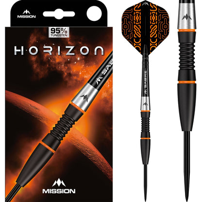 Mission Horizon Darts
Steel Tip - 95% Tungsten - Black PVD & Orange