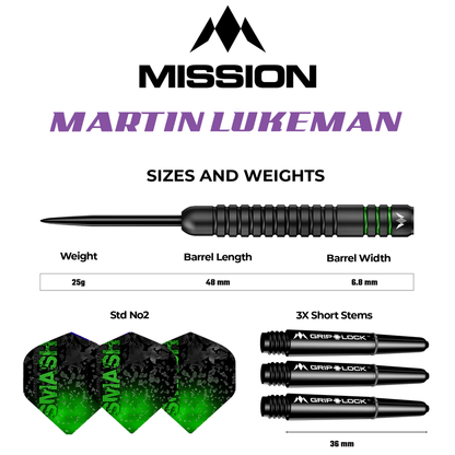 Mission Martin Lukeman Darts - Steel Tip - 90% - Smash - Black Titanium