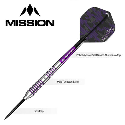 Mission Joe Croft Darts
Steel Tip - 95% Tungsten - Silver & Purple Electro
