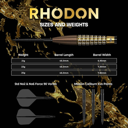 Mission Rhodon Darts
Steel Tip - 95% Tungsten - Bronze & Gold PVD