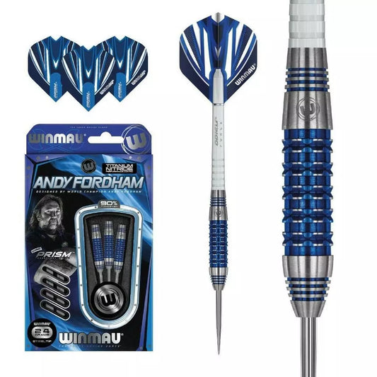 Winmau Andy Fordham 90% Tungsten TITANIUM NITRIDE 24 Gram Steel Tip Darts 1431