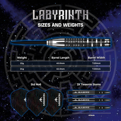 Mission Labyrinth Darts
Steel Tip - 90% Tungsten - Black PVD